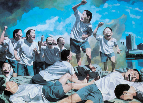 "Freedom Leading the People" by Yue Minjun, 1996