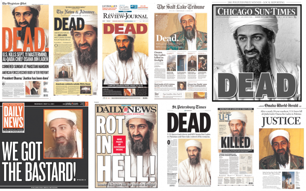Top Ten Front Page in United-States Announcing Ousama bin Laden Death on May 2, 2011 (from Newseum.org)