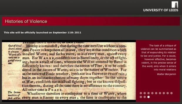Screen capture of the Histories of Violence's website (home page), Sept. 2011