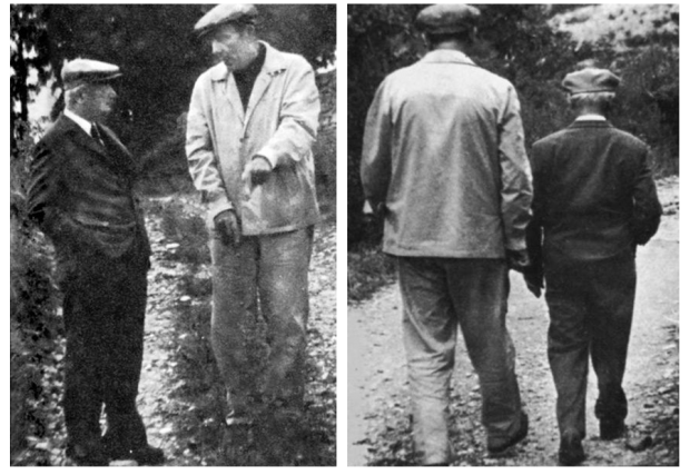 Martin Heidegger (dark suit) and René Char (clear suit), photographed by Roger Munier, date unknown