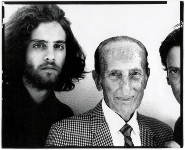 Avedon’s 8 x 10 portrait of his son, his father, and himself during a visit to Jacob Avedon’s home in Sarasota, Florida, August 9, 1969