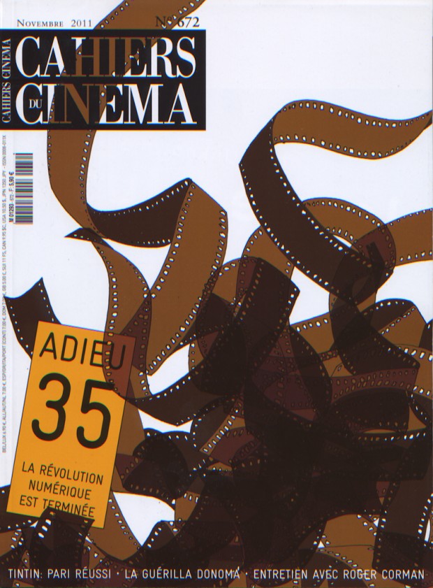 Cover design for the French film magazine Les Cahiers du Cinéma, “Adieu 35. La révolution numérique est terminé”, November 2011, no 672.