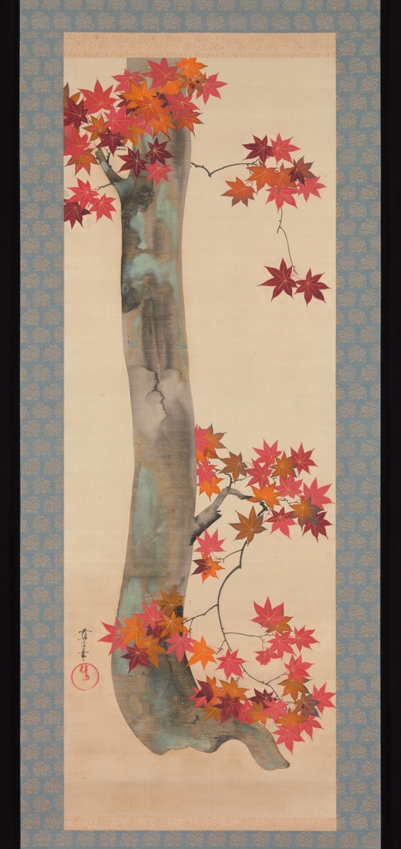The Metropolitan Museum of Art: “Autumn Maple” by Sakai Ôho (1808–1841), hanging scroll, ink and color on silk, image is 45 1/2" x 16 5/16", Gitter-Yelen Collection.