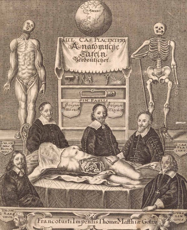 Frontispiece (copperplate engraving) for Giulio Casserio’s ‘Anatomische Tafeln’, Frankfurt, 1656.