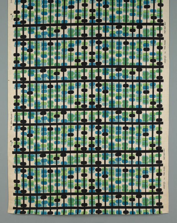 ‘Abacus’: textile, designed by Paul Rand, manufactured by L. Anton Maix, Inc., linen Technique: screen printed on plain weave, ca. 1946. Retrieved from The Cooper–Hewitt, National Design Museum.