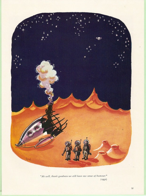 Cartoon about stranded astronauts by George Sprod, 1952.