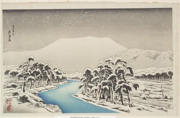 “Ibuki Mountain in Snow” by Hashiguchi Goyō (1880–1921), polychrome woodblock print, ink and color on paper, 9 x 15 1/2 in. (22.9 x 39.4 cm), 1920 (Taishō period: 1912–26). The Howard Mansfield Collection, Purchase, Rogers Fund, 1936.