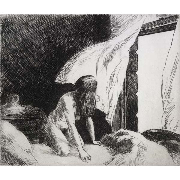 “Evening Wind” by Edward Hopper, etching, 17.5 cm x 21 cm, 1921. Retrieved from The British Museum