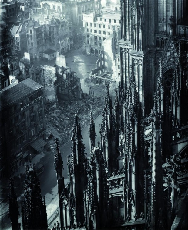 Cologne Cathedral by Karl Hugo Schmölz, Cologne Cathedral, gelatin silver print, 35,9 x 30,2cm, 1947. Image retrieved from melisaki.tumblr.com