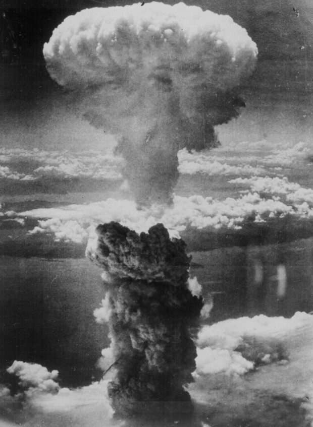 "A dense column of smoke rises more than 60,000 feet into the air over the Japanese port of Nagasaki, the result of an atomic bomb, the second ever used in warfare, dropped on the industrial center August 8, 1945, from a U.S. B-29 Superfortress." Document no 208-N-43888, retrieved from Archive.gov 