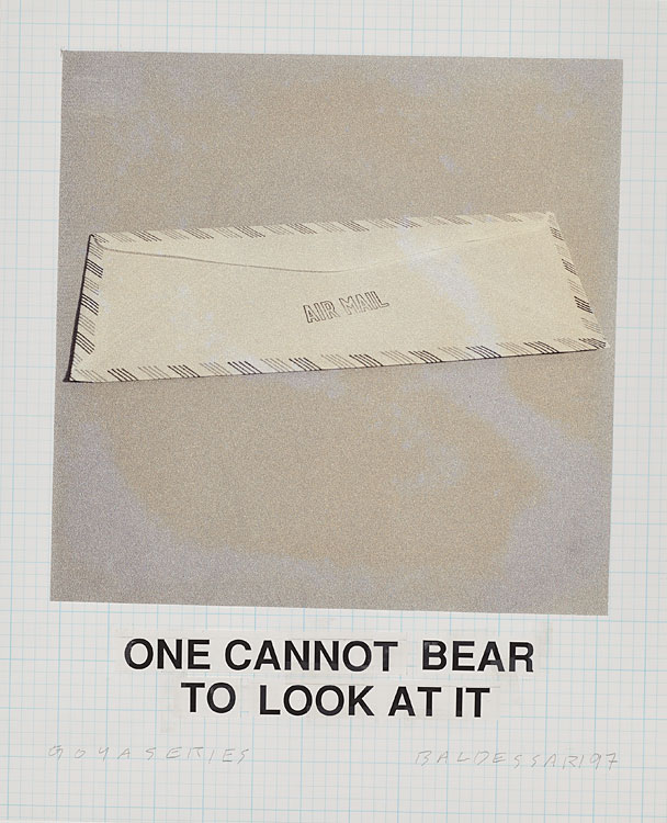 “One cannot bear to look at it” from the ‘Goya Series’ by John Baldessari, 1997, ink-jet print, sign painter's lacquer, acrylic and gesso on canvas, 75 x 60 inches