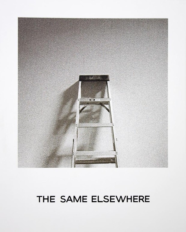 “The same elsewhere” from the ‘Goya Series’ by John Baldessari, 1997, Inkjet print and hand lettering on canvas, 75 x 60 in.