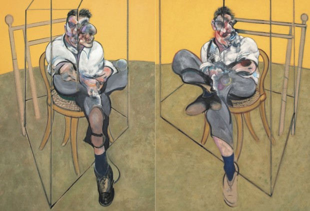 “Three Studies of Lucian Freud” (detail) by Francis Bacon, 1969, oil on canvas, each (unframed): 78 x 58 in. (198 x 147.5 cm.). Image retrieved from Christie’s e-Catalogue, pp. 56-57.