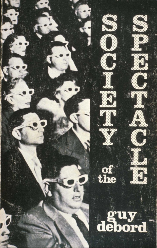 Cover design for the English edition of Guy Debord’s Society of the spectacle, as of 1983 (Detroit: Black & Red, [1970]1983). Large format retrieved from Housmans.