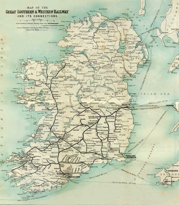 Map of the Great Southern and Western Railwayand its Connections in Ireland, 1902. Retrieved from the book ‘The Sunny Side of Ireland’ by John O'Mahony, 1902