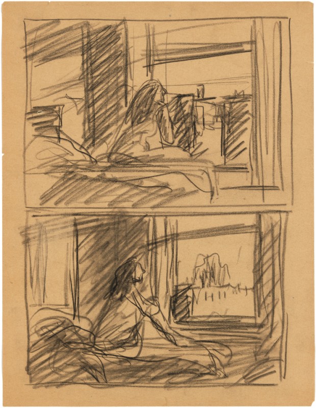 Edward Hopper, Study for Morning Sun, 1952. Fabricated chalk on paper, 11 × 8 1/2 in. (27.9 × 21.6 cm). Whitney Museum of American Art, New York; Josephine N. Hopper Bequest  70.243