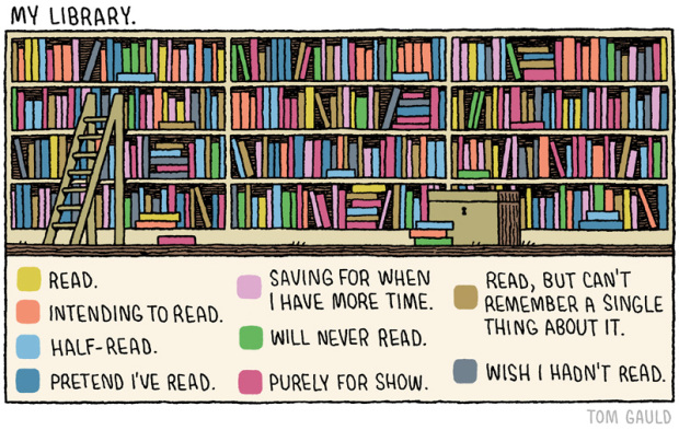 “My Library” by Tom Gauld, cartoon for The Guardian, May 24, 2014.