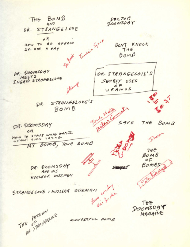 “Early brainstorming on titles and subtitles for Dr. Strangelove” (A)