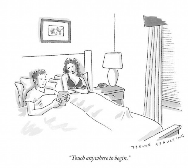 “Touch anywhere to begin.” by Tom Spaulding, The New Yorker, April 27, 2015, p. 36. © Condé Nast.