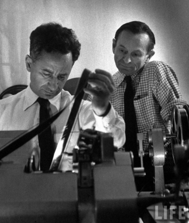 “Film producer Elia Kazan (left) editing Baby Doll film.” Photo by Gordon Parks. According to Getty Images, the photo is dated from May 1st, 1956 (editorial no. 50359385). Large format retrieved from The Red List.